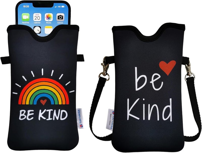 Tainada Men Women Neoprene Phone Sleeve Pouch Case Bag with Crossbody Strap/Neck Lanyard for iPhone 17/16/15 Pro Max, Air, 16/15 Plus, 16e, Samsung S25, A56, Google Pixel 10 (Be Kind Rainbow) - Image 1